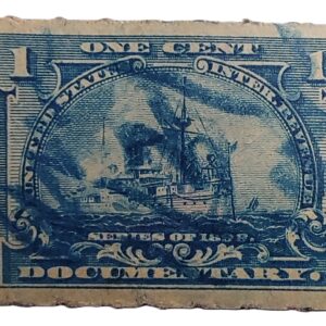 1 cent US documentary tax stamp from the 1898 series, “Battleship”
