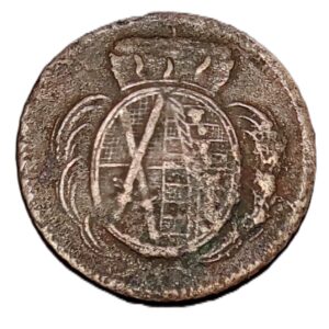 1 Pfennig copper coin from a German State, likely Bavaria or Waldeck Pyrmont, dated 1806.