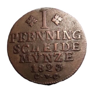 1 pfennig copper coin (Pfenning Scheide Münze) from 1823