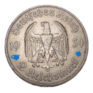 1934 German 2 Reichsmark silver coin