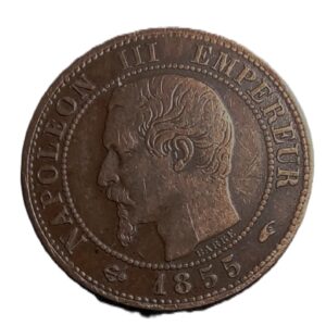 A French coin with a face value of 5 francs was issued in Paris in 1855.