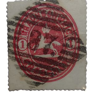 This is a used 1865 Brunswick (Braunschweig) 1 groschen definitive postage stamp.