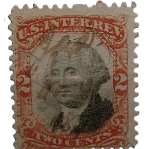 Це використана марка 1872 року випуску внутрішньої податкової служби США номіналом 2 центи із зображенням Джорджа Вашингтона. 